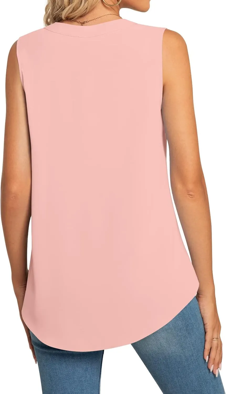 Anyhold Women's Chiffon Tank Tops Sleeveless V Neck Blouse Dressy Casual Tops Office Work Shirts