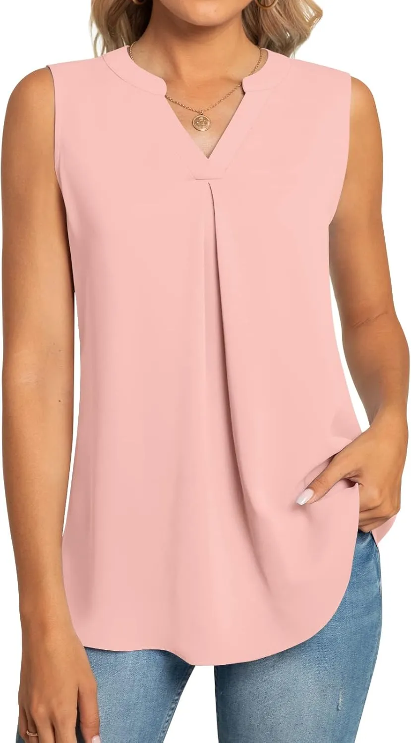 Anyhold Women's Chiffon Tank Tops Sleeveless V Neck Blouse Dressy Casual Tops Office Work Shirts