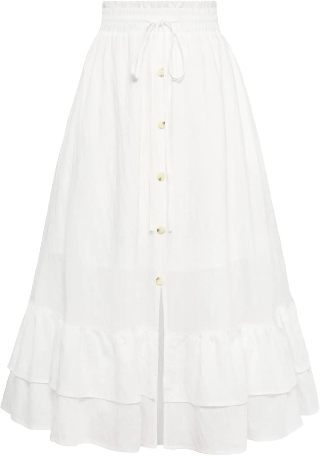 Belle Poque Women's Vintage Midi Skirts Elastic High Waist Button Slit Ruffle Tiered A Line Flowy Skirt with Pockets
