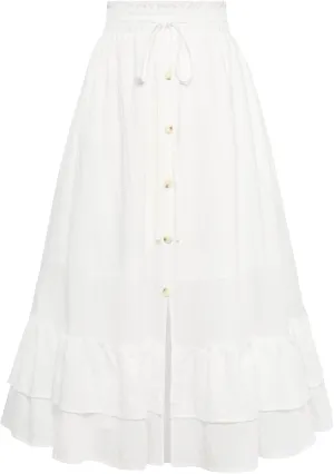 Belle Poque Women's Vintage Midi Skirts Elastic High Waist Button Slit Ruffle Tiered A Line Flowy Skirt with Pockets