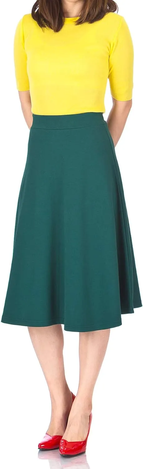 Dani's Choice Everyday High Waist A-line Flared Skater Midi Skirt