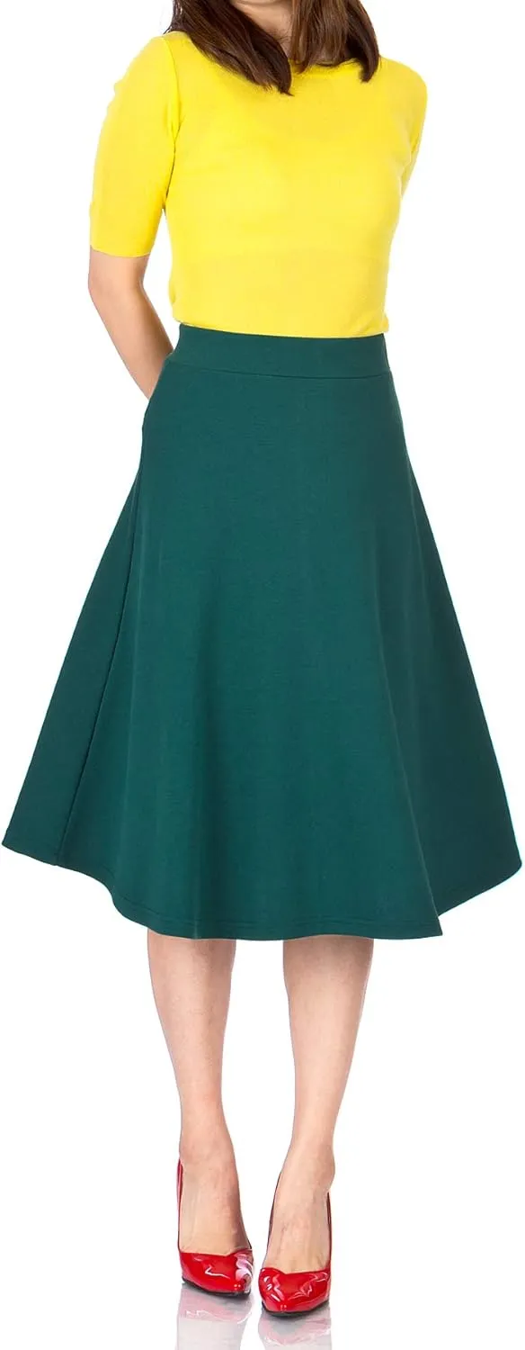 Dani's Choice Everyday High Waist A-line Flared Skater Midi Skirt