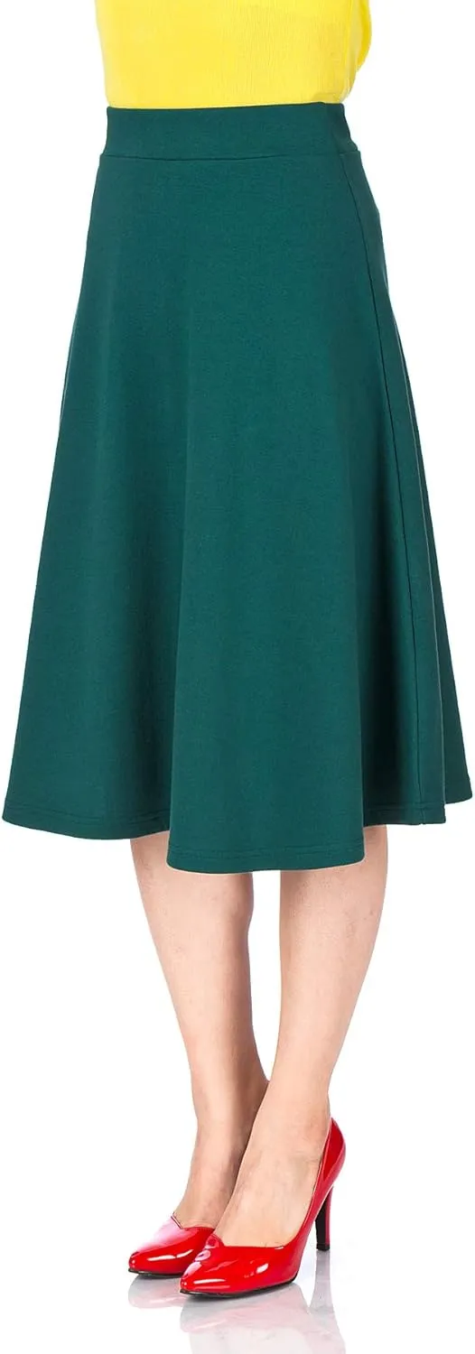 Dani's Choice Everyday High Waist A-line Flared Skater Midi Skirt