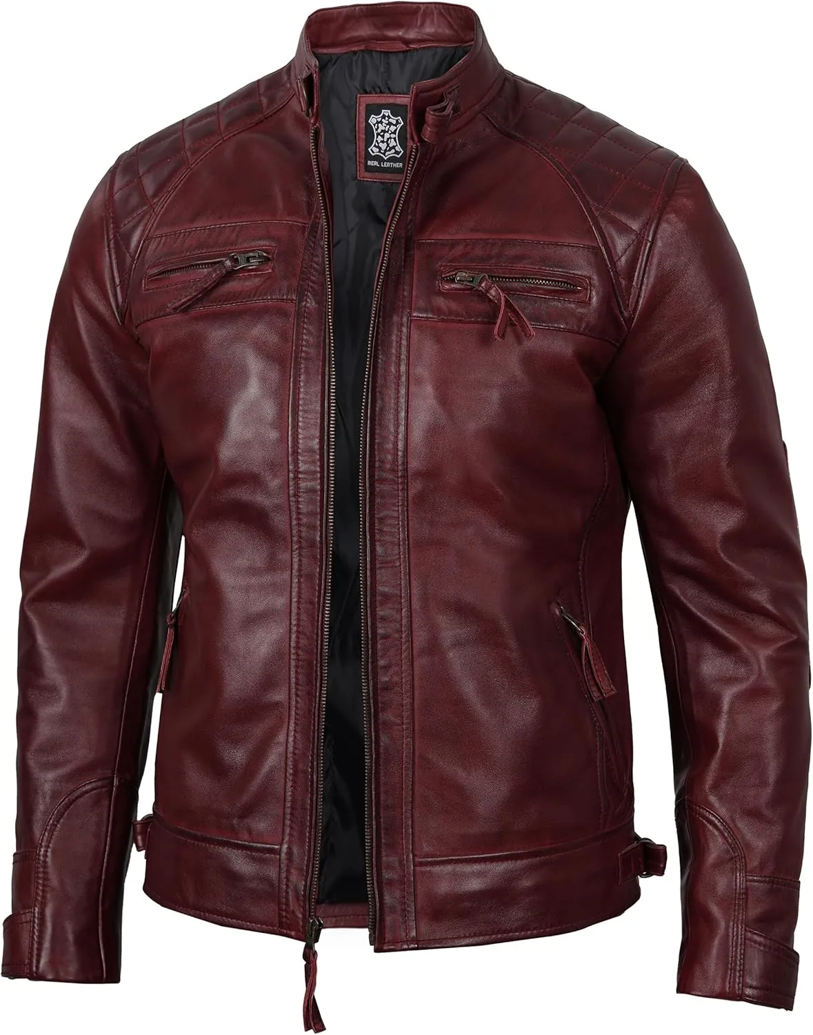 Decrum Leather Jacket Men - Cafe Racer Style Real Lambskin Leather Jackets For Men