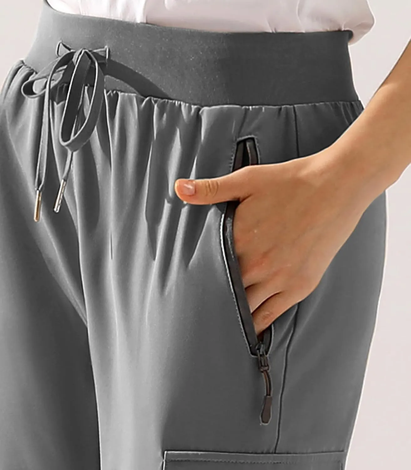DOUBLJU Lightweight Hiking Capri Pants Sweatpants Women with Pockets Quick Dry Workout Cargo Joggers for Women with Plus Size