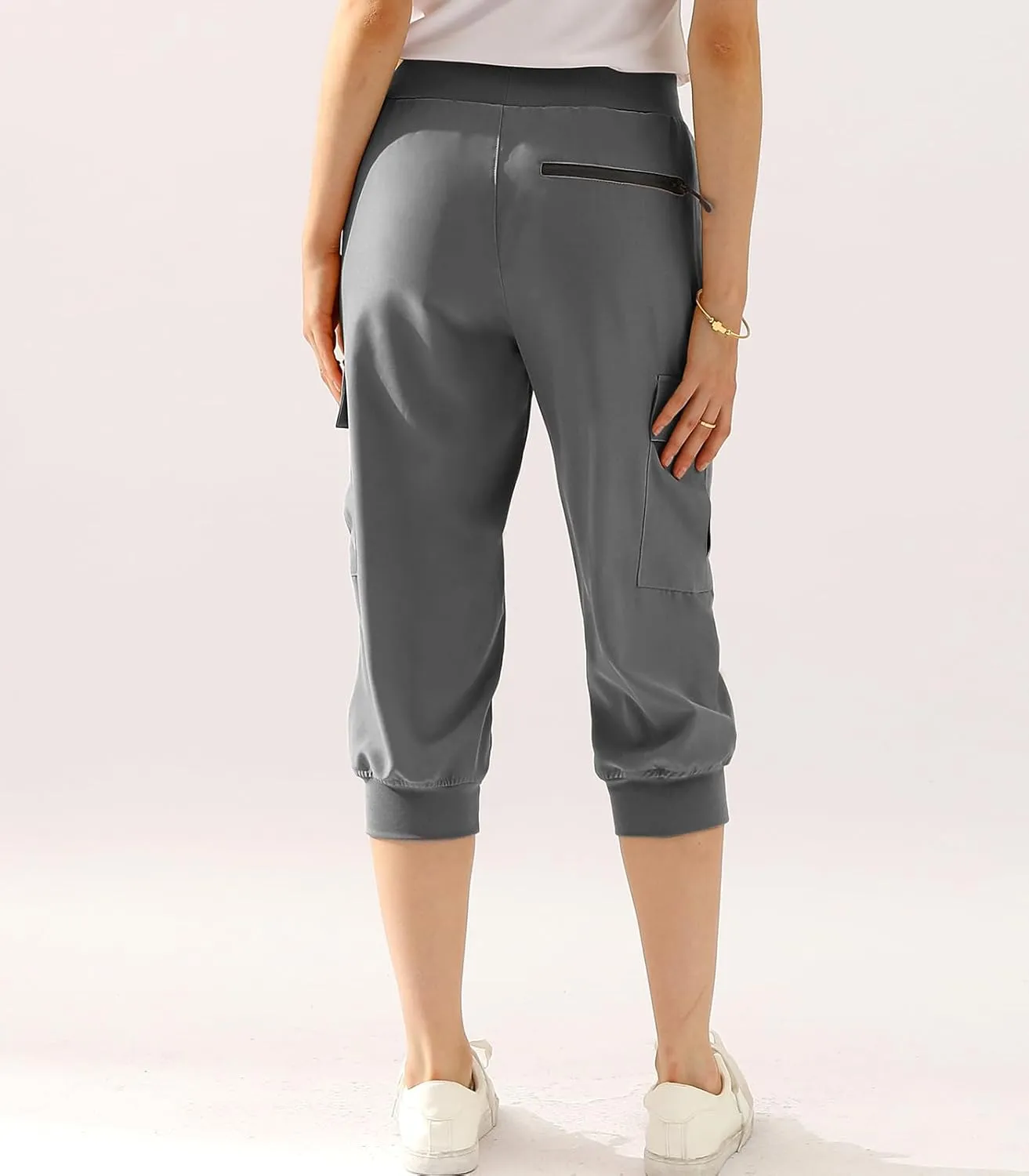 DOUBLJU Lightweight Hiking Capri Pants Sweatpants Women with Pockets Quick Dry Workout Cargo Joggers for Women with Plus Size