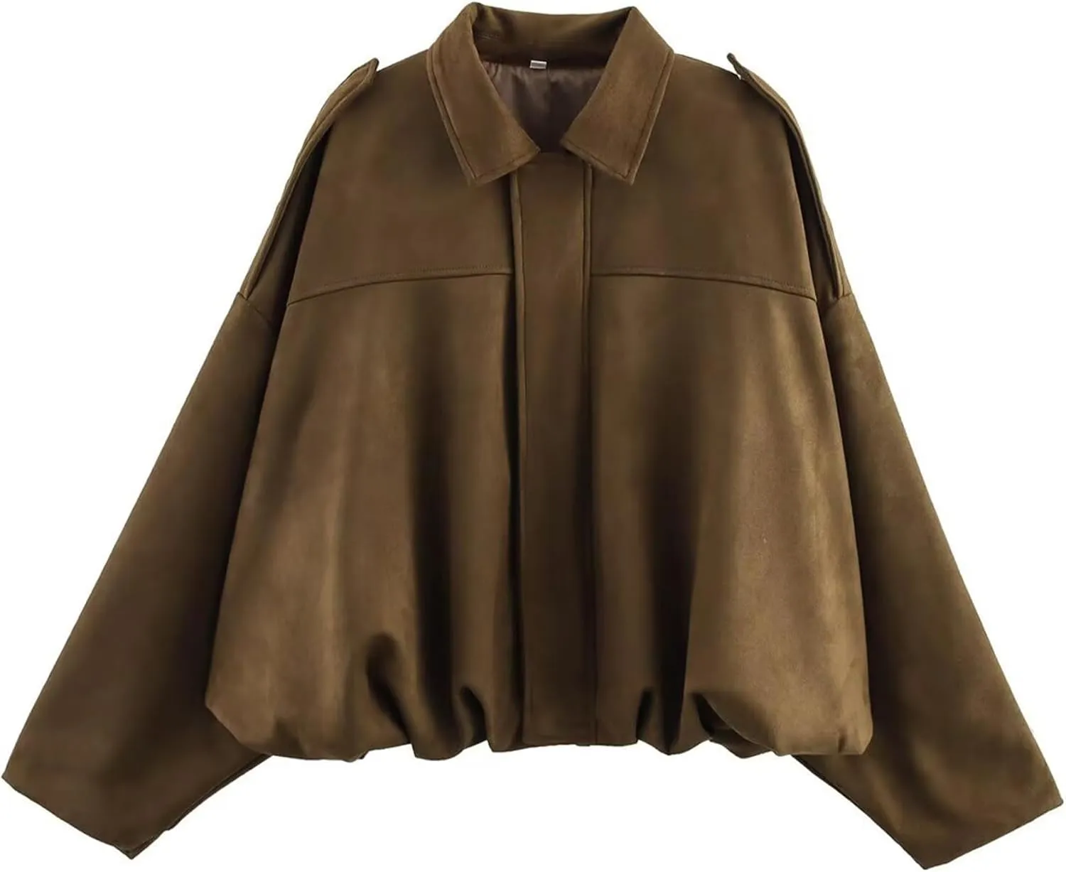 Faux Suede Jacket Women Oversized Long Sleeve Zip Up Epaulet Bomber Leather Jackets Oversized Casual Coat