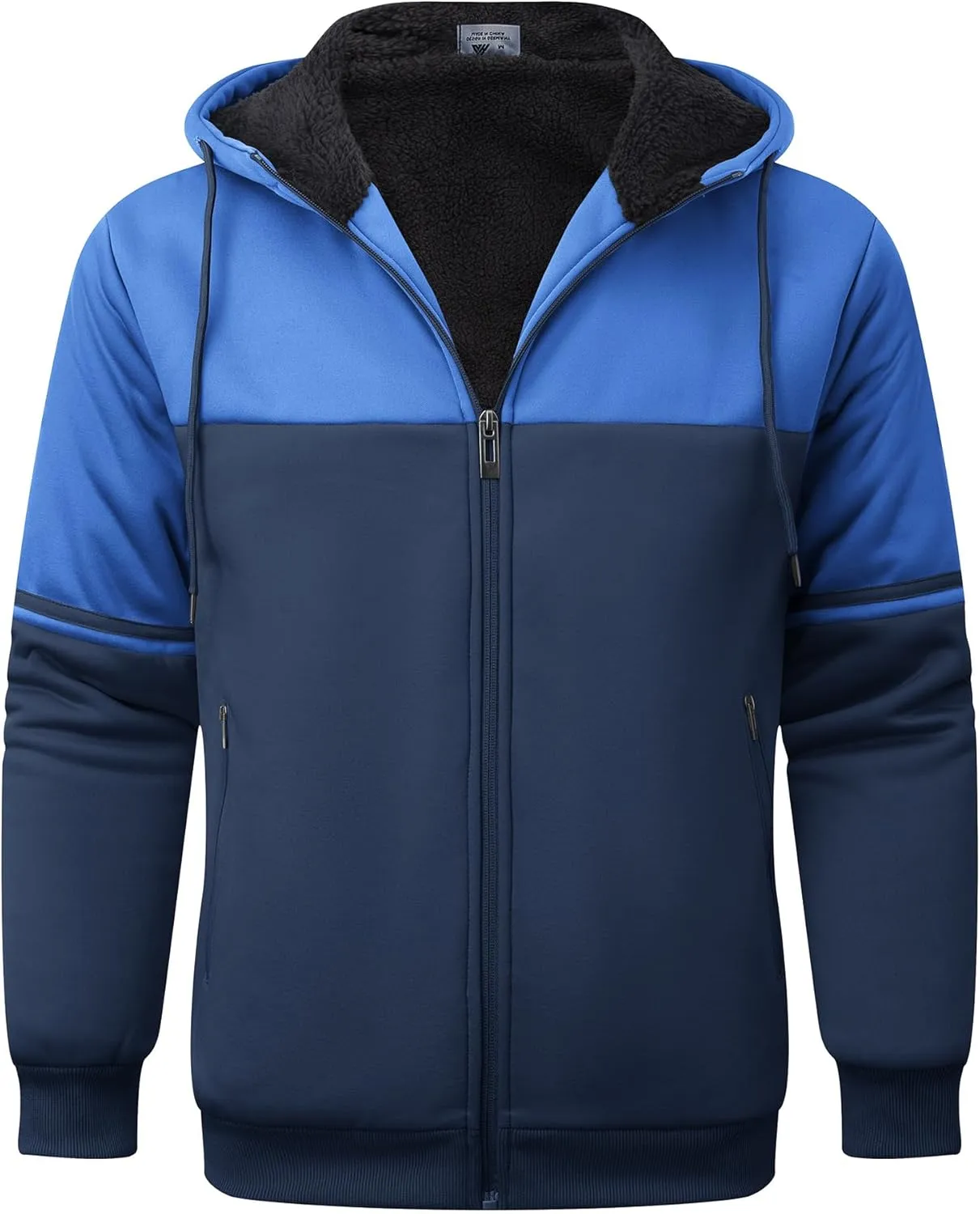 GEEK LIGHTING Mens Fleece Hoodies Zip Up Color Block Thick Winter Hooded Sweatshirt