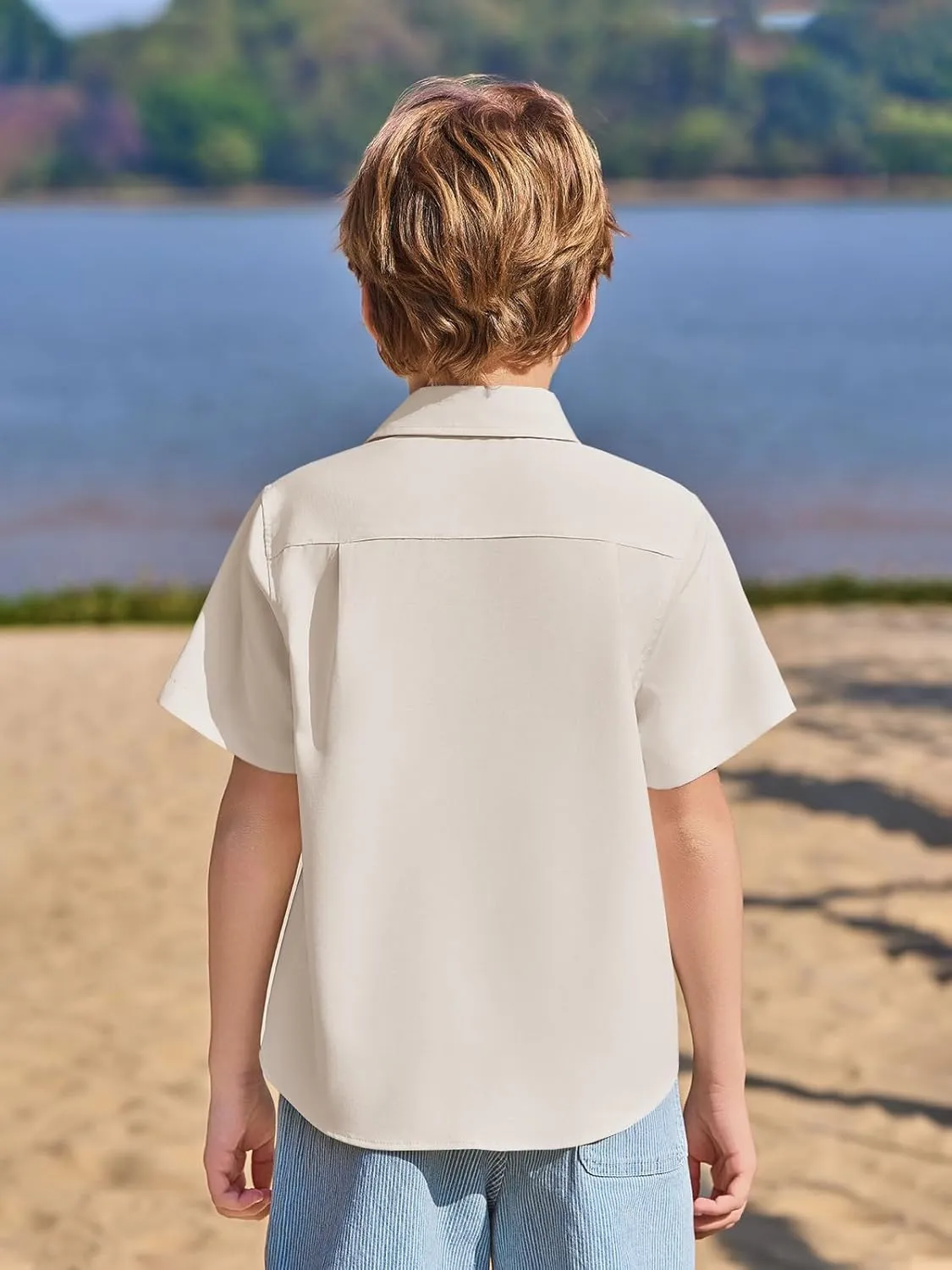 Haloumoning Boys Short Sleeve Dress Shirts Kids Summer School Uniform Button Down Shirt 5-14 Years