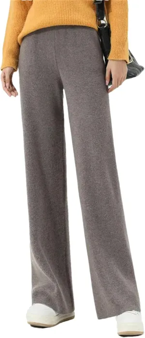 Hndudnff Women Wool Rib Knit Wide Leg Pants Winter Loose Thick Soft Merino Wool Long Trousers