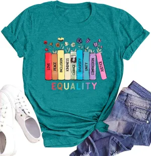 hohololo Pride Shirts Women Equality Tshirt Kindness Floral Book Rainbow Graphic Tee Lesbian LGBTQ Tops