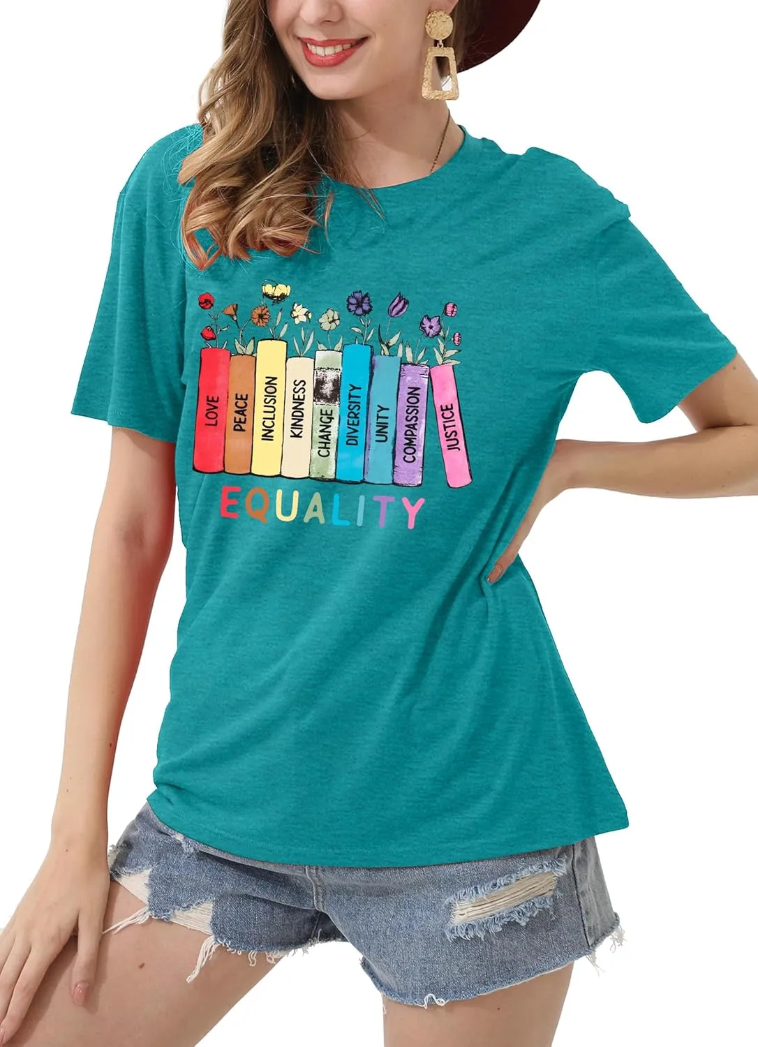 hohololo Pride Shirts Women Equality Tshirt Kindness Floral Book Rainbow Graphic Tee Lesbian LGBTQ Tops