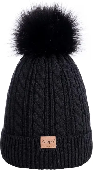 Kids Winter Beanie Hat, Children's Warm Fleece Lined Knit Thick Ski Cap with Pom Pom for Boys Girls