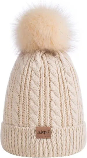 Kids Winter Beanie Hat, Children's Warm Fleece Lined Knit Thick Ski Cap with Pom Pom for Boys Girls