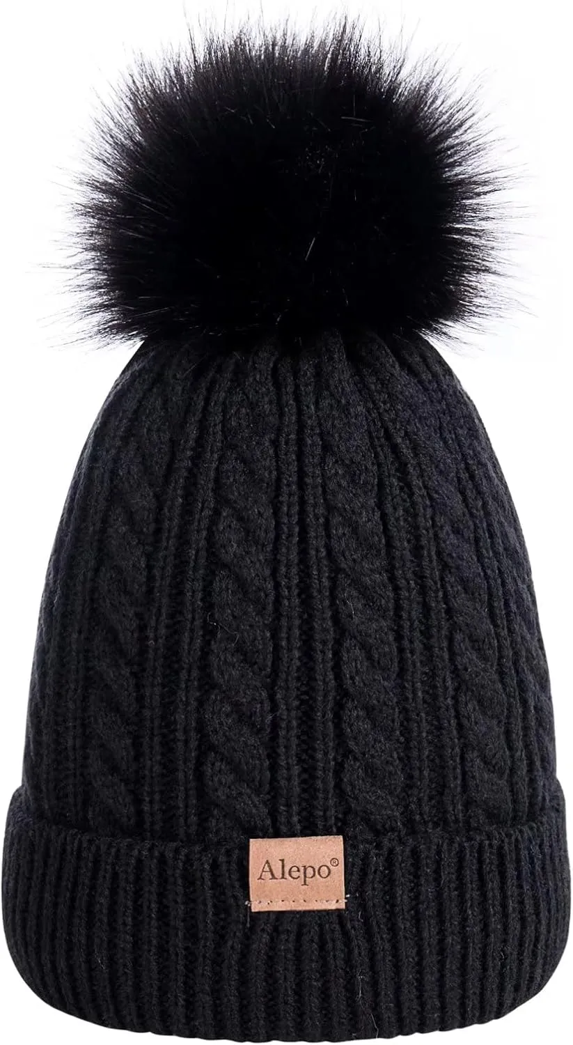 Kids Winter Beanie Hat, Children's Warm Fleece Lined Knit Thick Ski Cap with Pom Pom for Boys Girls