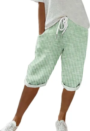 LCMTWX Linen Pants Women Work Pants Womens Autumn Linen Striped Elastic Waistband High Waistband Two Pockets Casual Pants