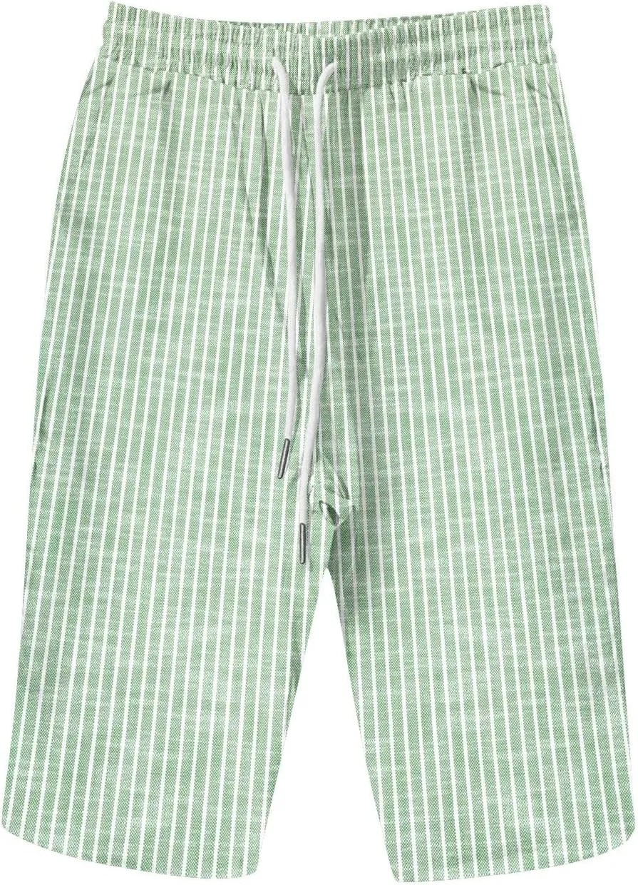 LCMTWX Linen Pants Women Work Pants Womens Autumn Linen Striped Elastic Waistband High Waistband Two Pockets Casual Pants