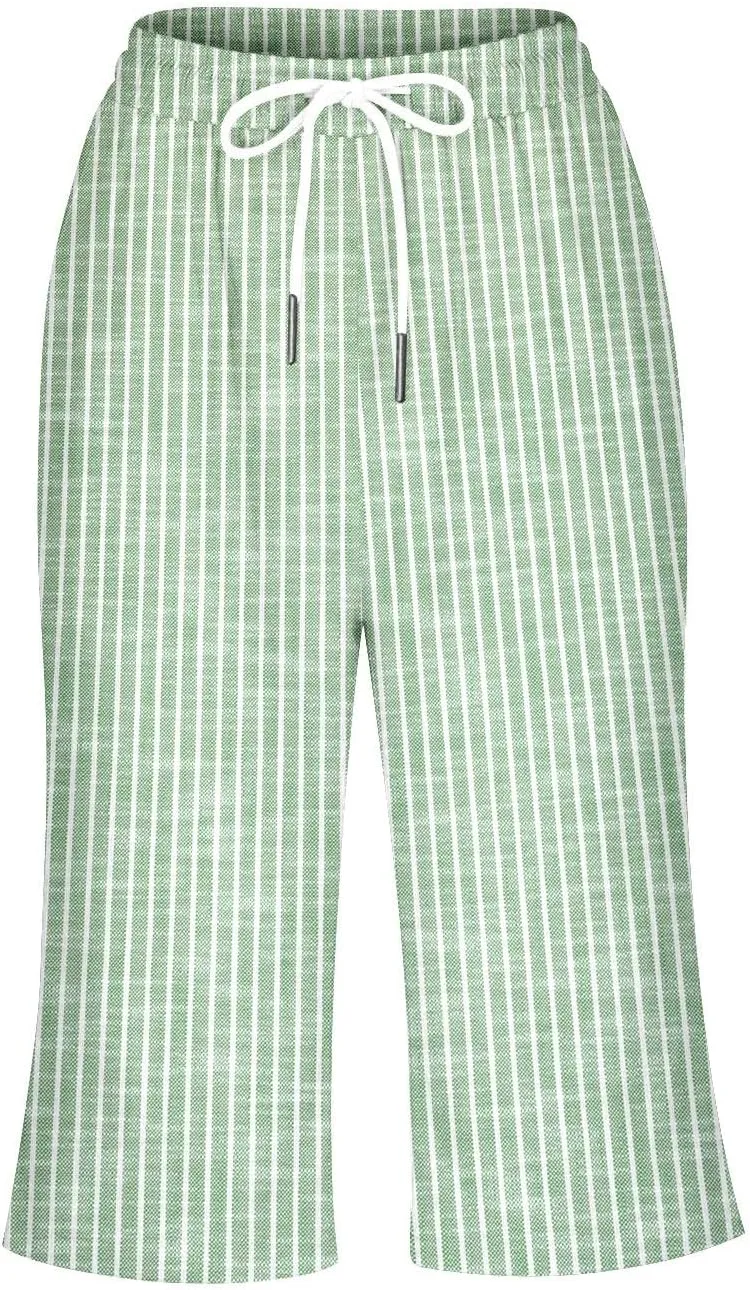 LCMTWX Linen Pants Women Work Pants Womens Autumn Linen Striped Elastic Waistband High Waistband Two Pockets Casual Pants