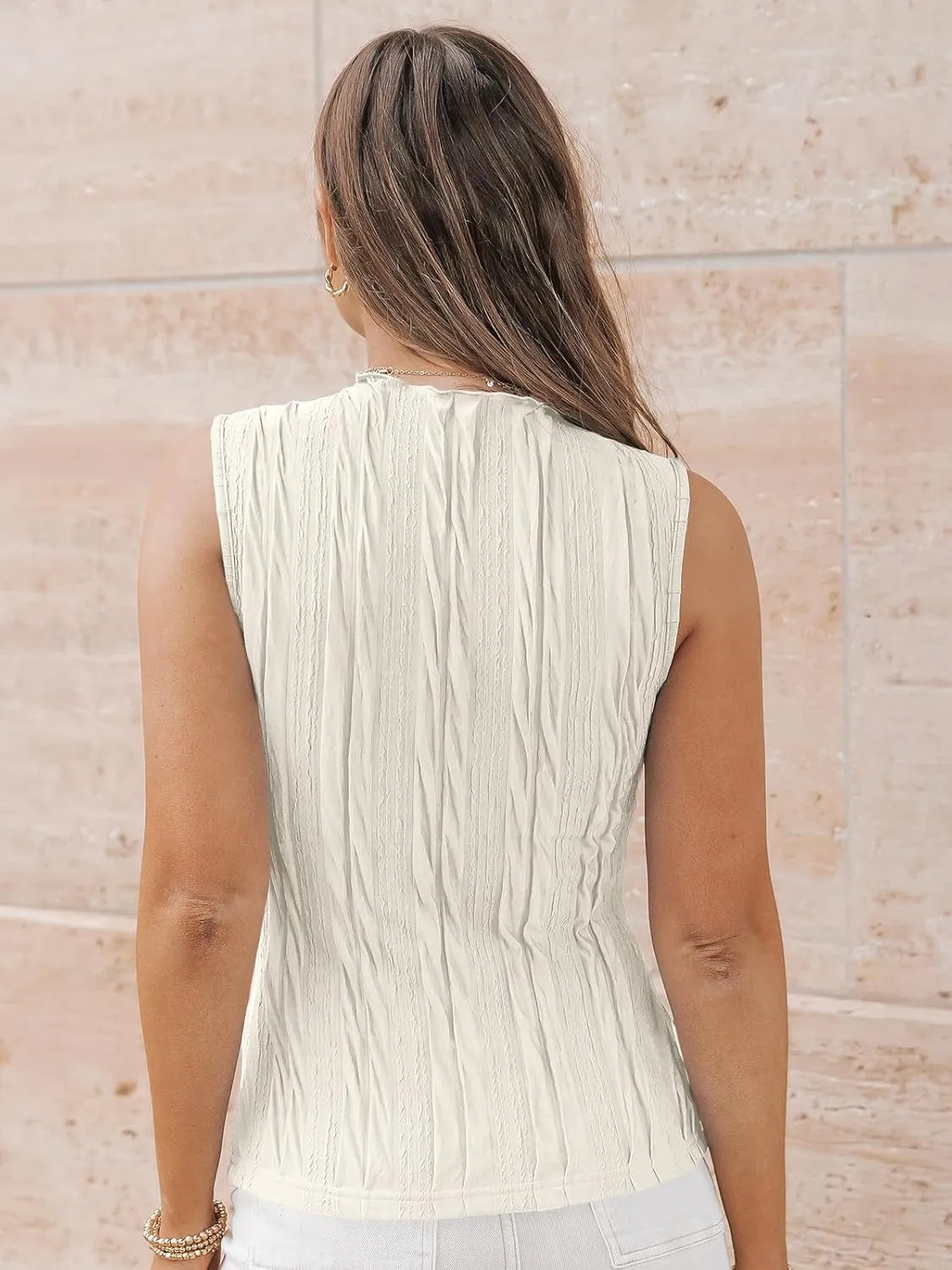LILLUSORY Women's Mock Neck Business Casual Tank Tops Sleeveless Ruched Work Blouse Fitted 2025 Trendy Shirts