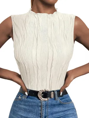 LILLUSORY Women's Mock Neck Business Casual Tank Tops Sleeveless Ruched Work Blouse Fitted 2025 Trendy Shirts