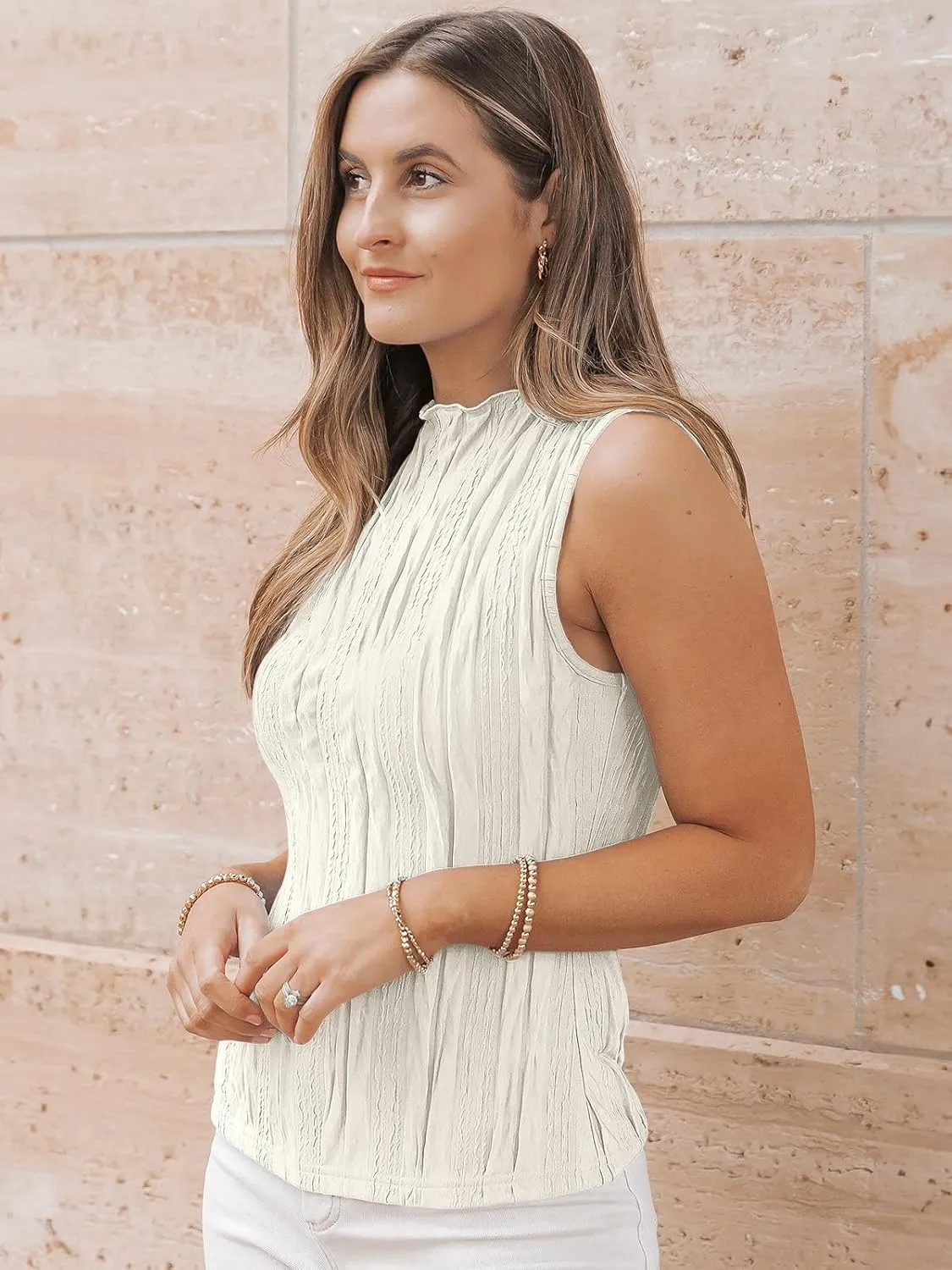 LILLUSORY Women's Mock Neck Business Casual Tank Tops Sleeveless Ruched Work Blouse Fitted 2025 Trendy Shirts