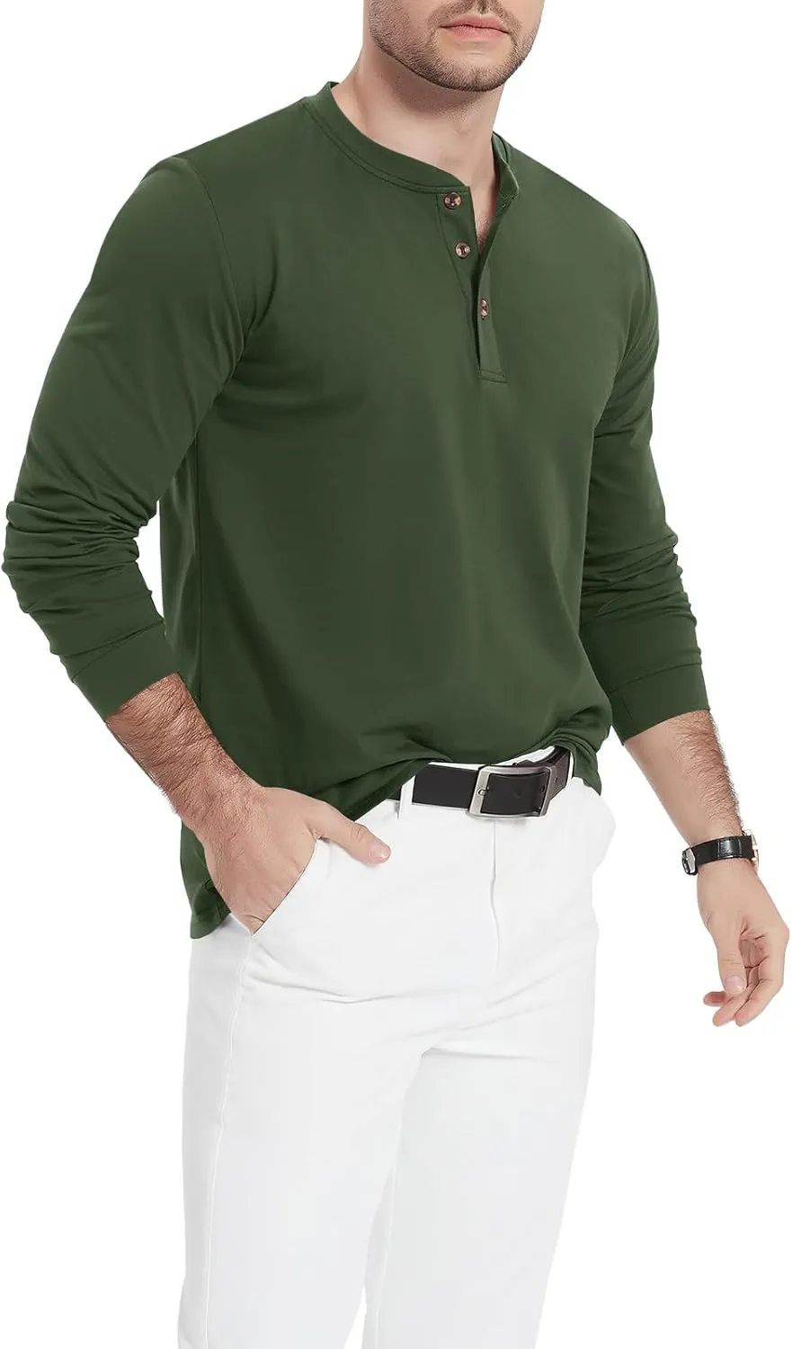 MAGNIVIT Men's Long Sleeve Henley Shirts Cotton 3-Button Spring Casual T-Shirts Solid Color Soft Basic Tops 2025