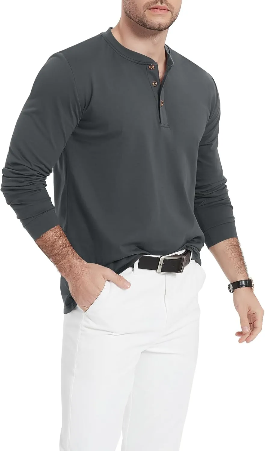 MAGNIVIT Men's Long Sleeve Henley Shirts Cotton 3-Button Spring Casual T-Shirts Solid Color Soft Basic Tops 2025