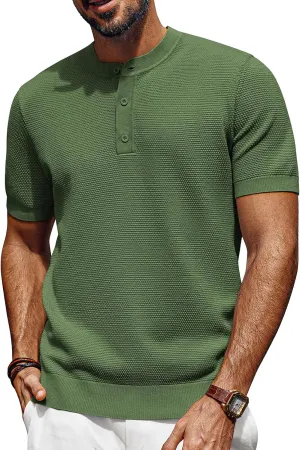 PJ PAUL JONES Mens Tees Short Sleeve Crewneck Henley Shirts Knitted Textured Shirt Solid T-Shirts Summer Top