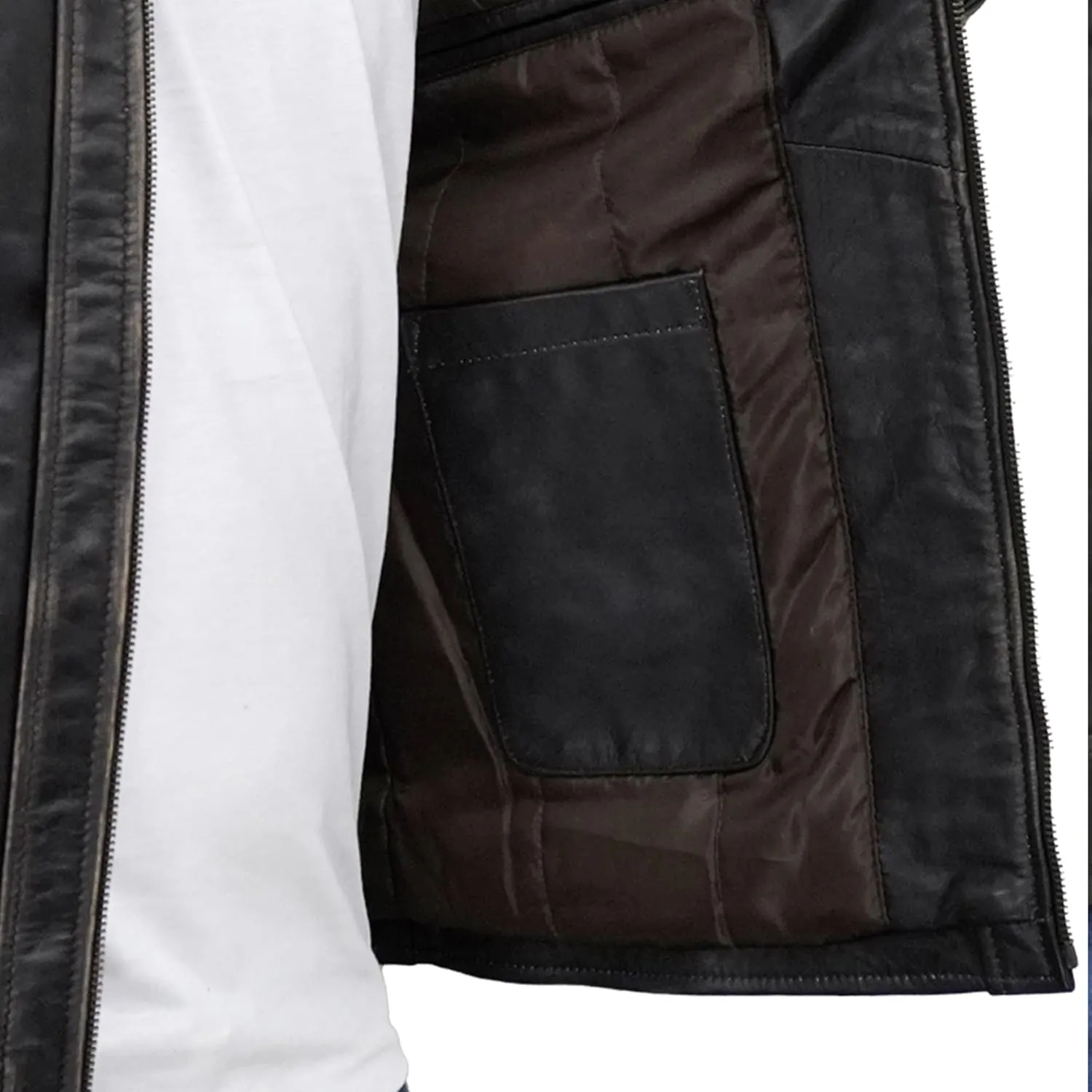 Real Leather Jacket Men - Quilted Biker Style Stand Collar Zip-Up Fashion Motorcycle Leather Jackets For Mens