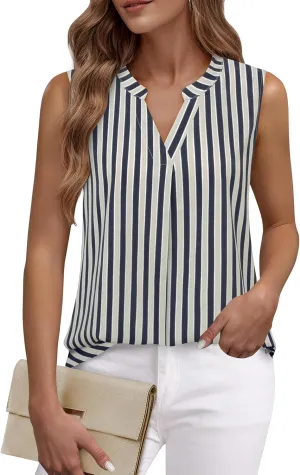 Timeson Women's Chiffon V Neck Sleeveless Blouse Tops Office Work Shirts
