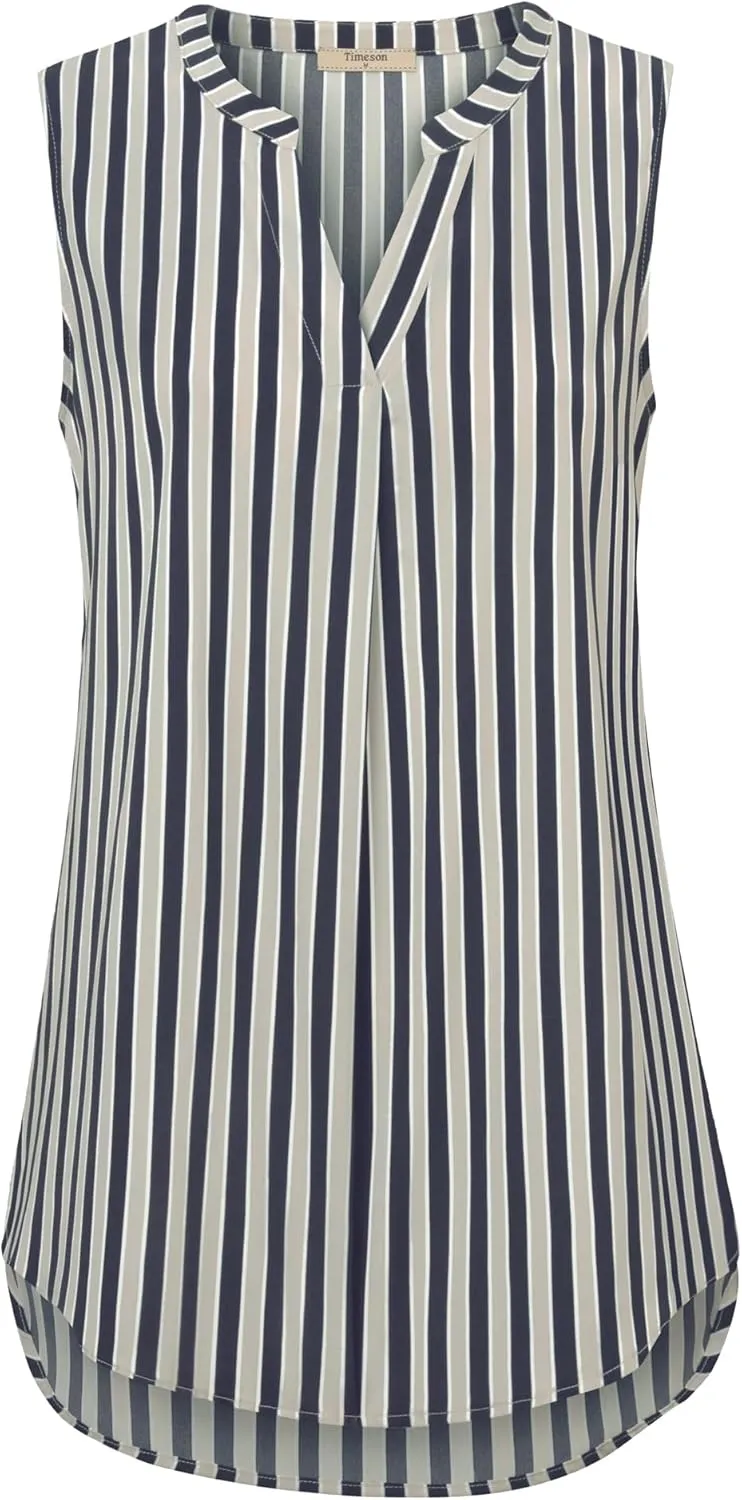 Timeson Women's Chiffon V Neck Sleeveless Blouse Tops Office Work Shirts