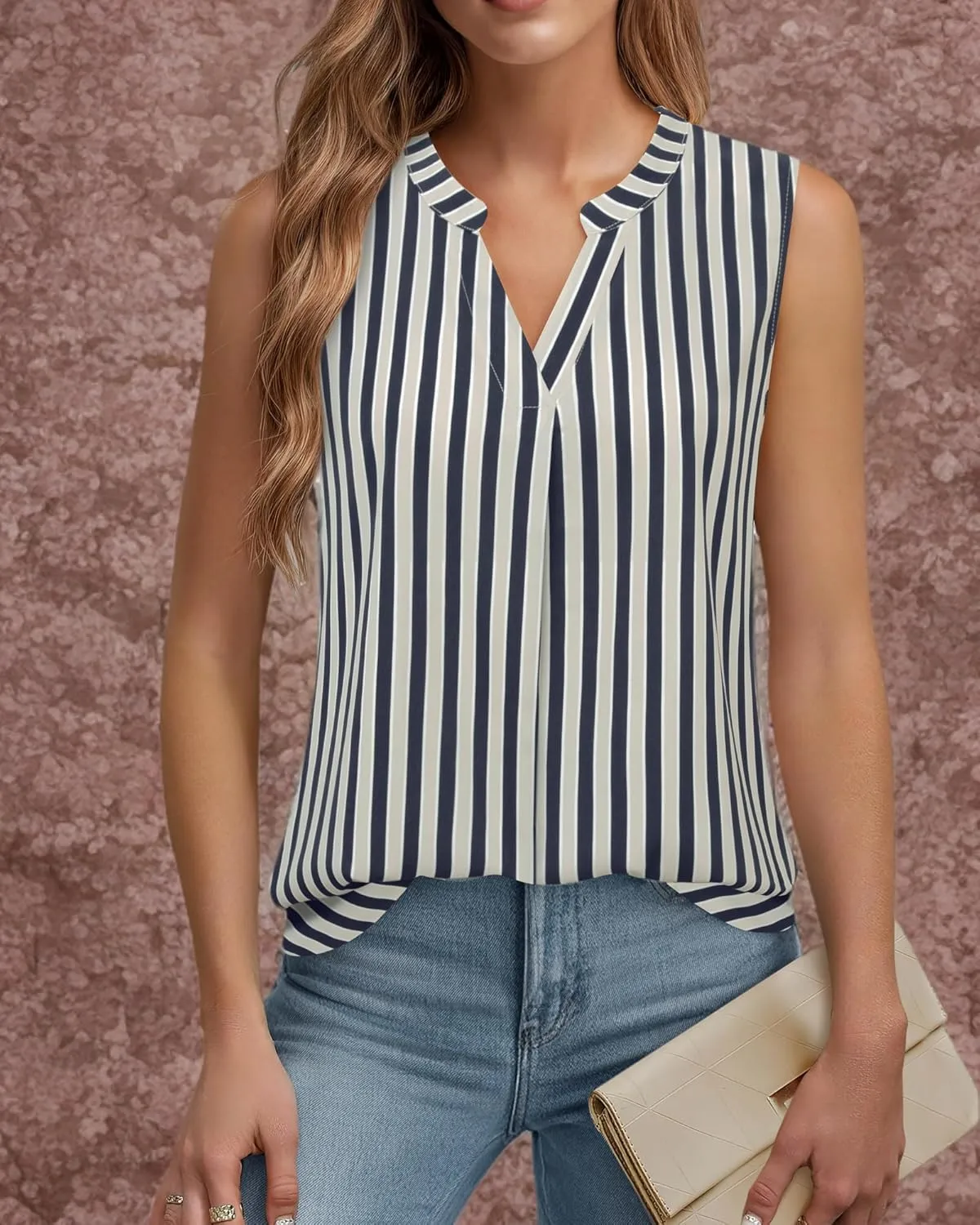 Timeson Women's Chiffon V Neck Sleeveless Blouse Tops Office Work Shirts