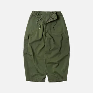 TWILL CARGO BALLOON PANTS - OLIVE