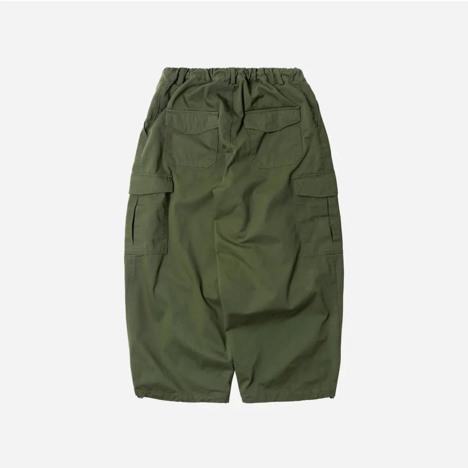 TWILL CARGO BALLOON PANTS - OLIVE
