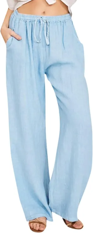 Women's Cotton Linen Pants,Summer Wide Leg Casual Loose Drawstring High Waist Palazzo Pants with Pockets