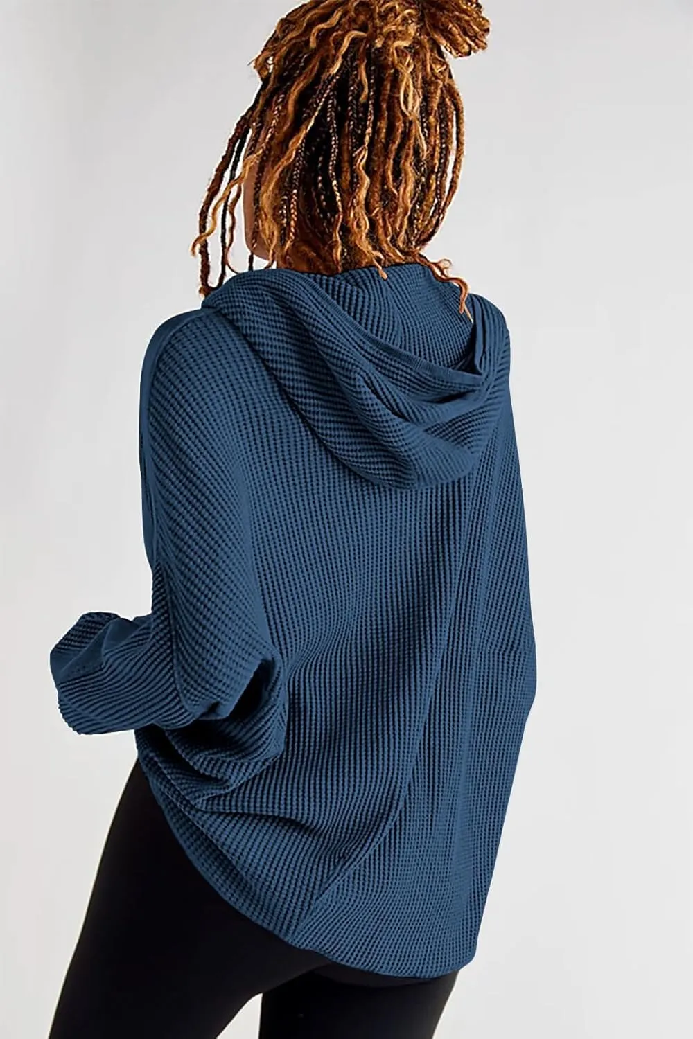 Womens Fashion Zip Up Hoodies Oversized Waffle Knit Jacket Shirts Long Sleeve Solid Shacket Blouse with Pockets
