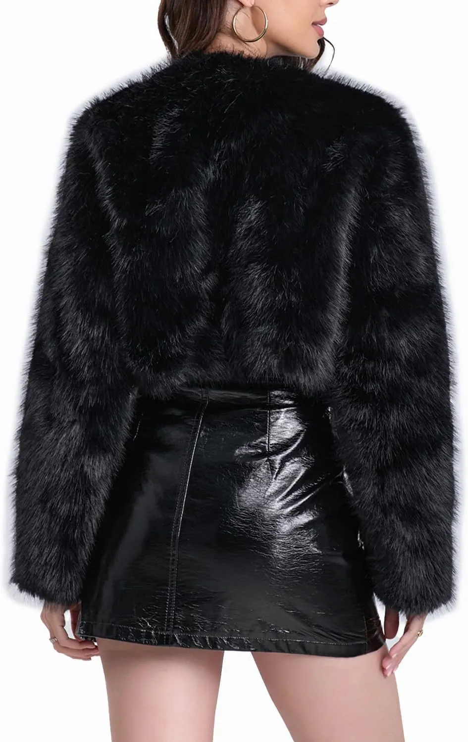 Women's Faux Fur Cropped Coat Long Sleeve Open Front Winter Jacket