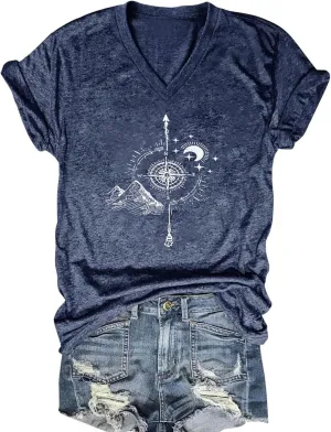 Women's T-Shirts V-Neck Boho Flowers Wildflowers Tee Cute Summer Graphic Shirts Short Sleeve T Shirt