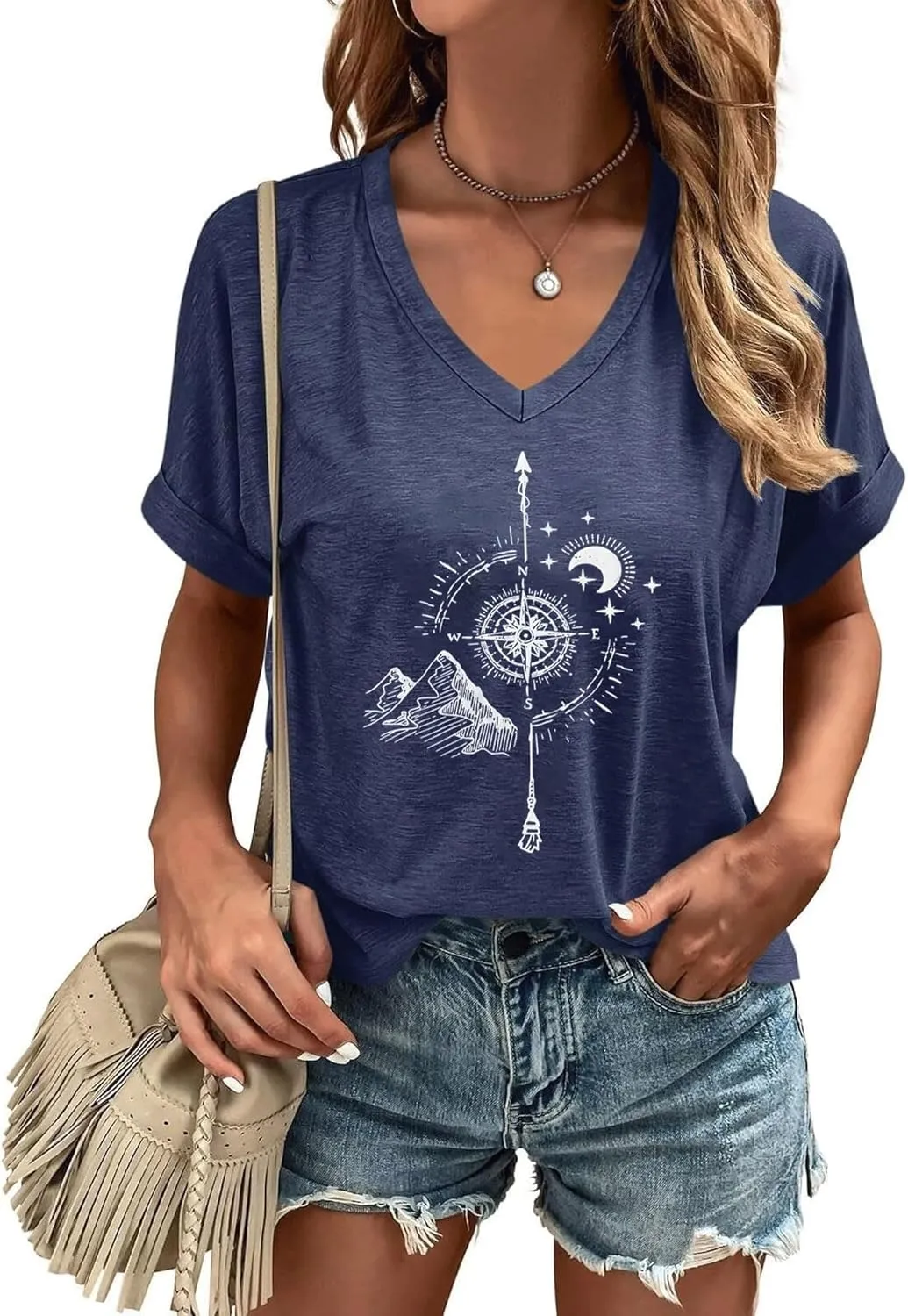 Women's T-Shirts V-Neck Boho Flowers Wildflowers Tee Cute Summer Graphic Shirts Short Sleeve T Shirt