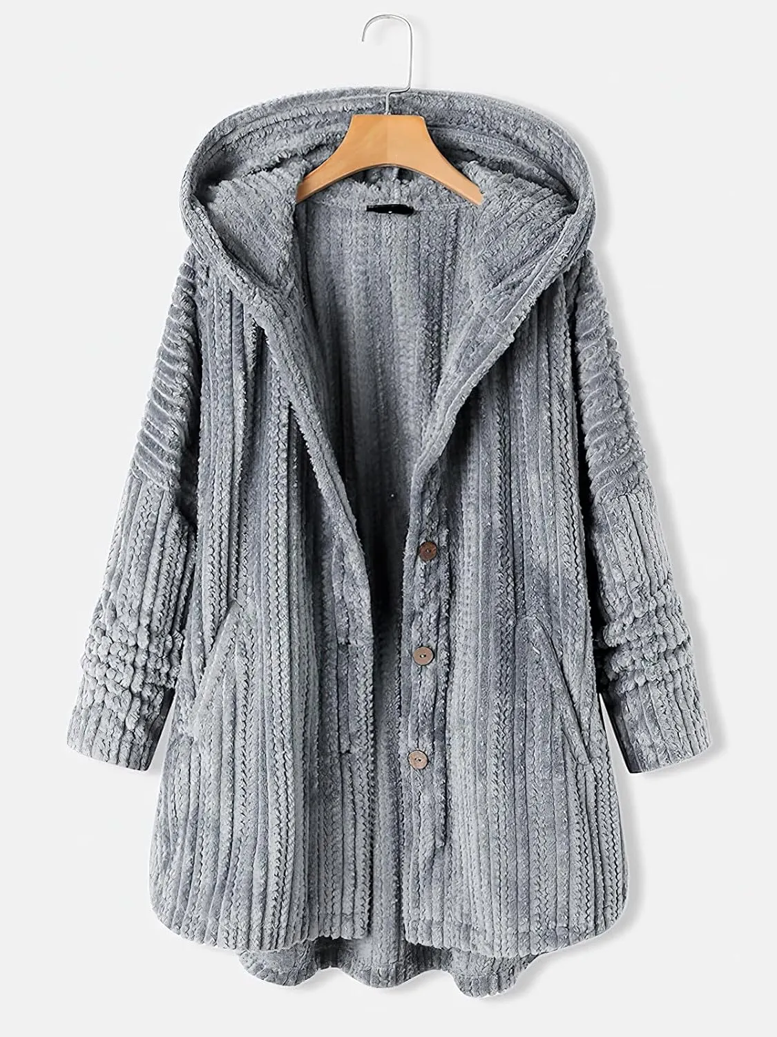 Women's Winter Coats Fuzzy Fleece Long Hooded Jackets Button Lightweight Warm Oversized Outwear A Line Teddy Coat