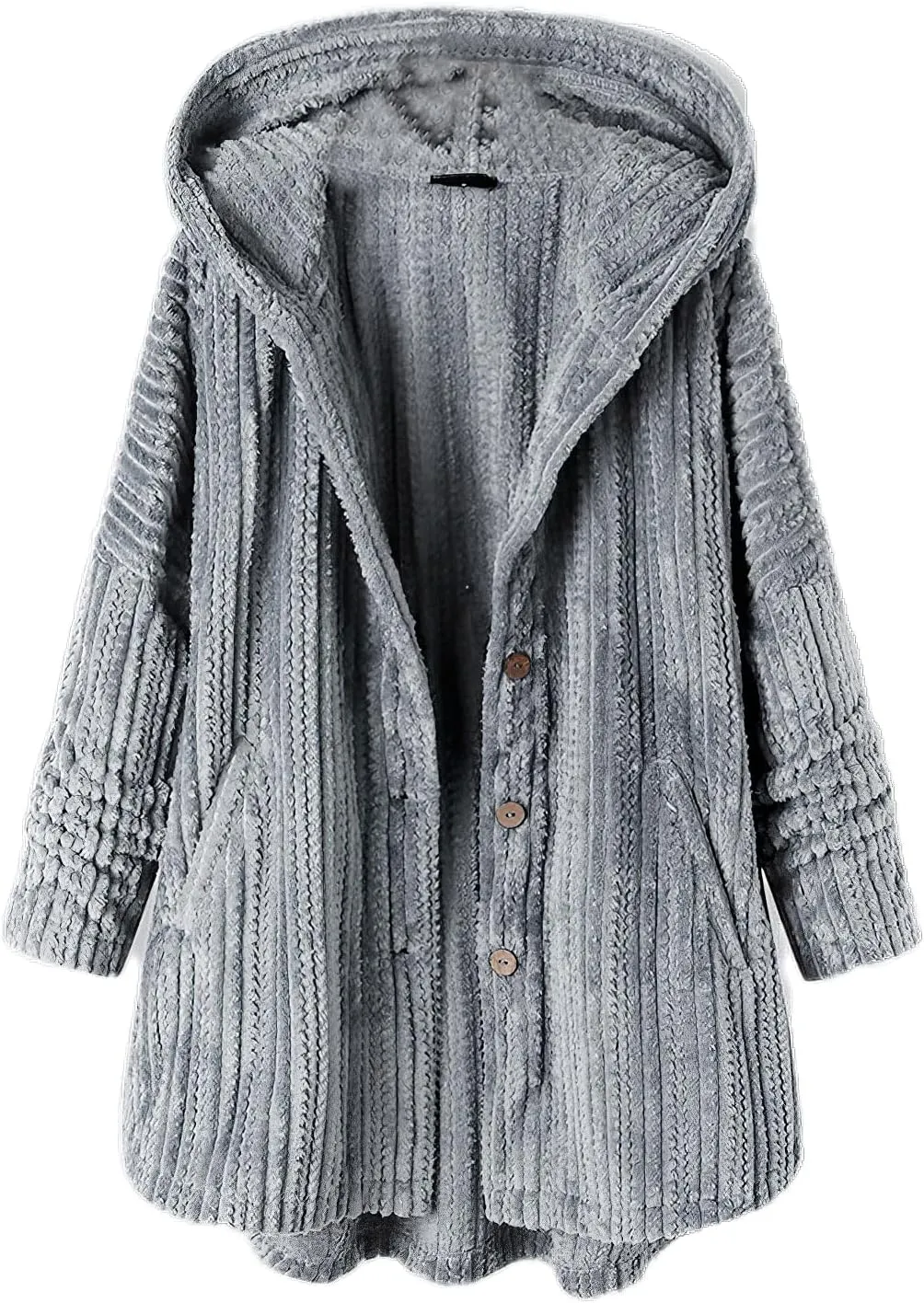 Women's Winter Coats Fuzzy Fleece Long Hooded Jackets Button Lightweight Warm Oversized Outwear A Line Teddy Coat